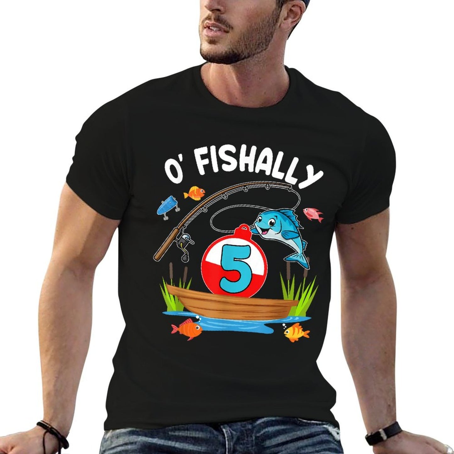 O'fishally 5 Year Old Birthday Fishing 5th Birthday Party  Odor-resistant T-Shirt