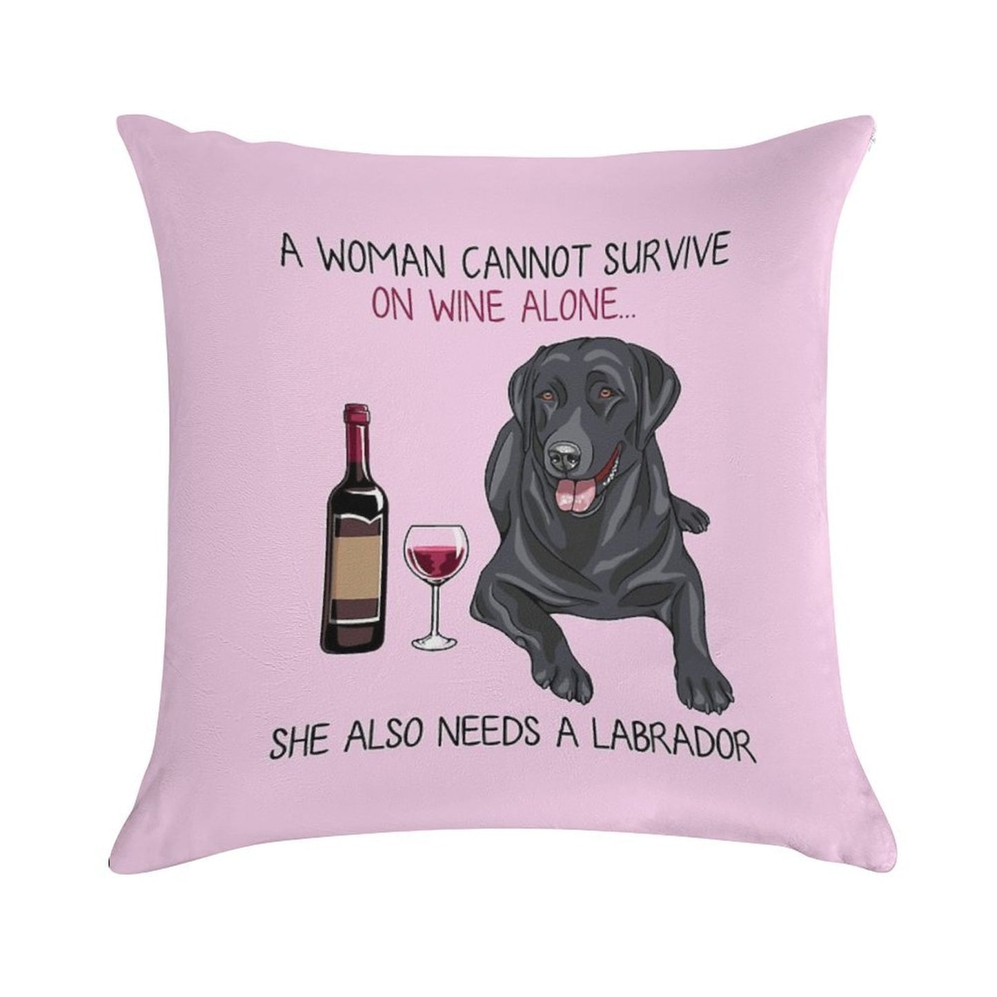 Labrador And Wine Funny Dog Soft Gift Ready Throw Pillow