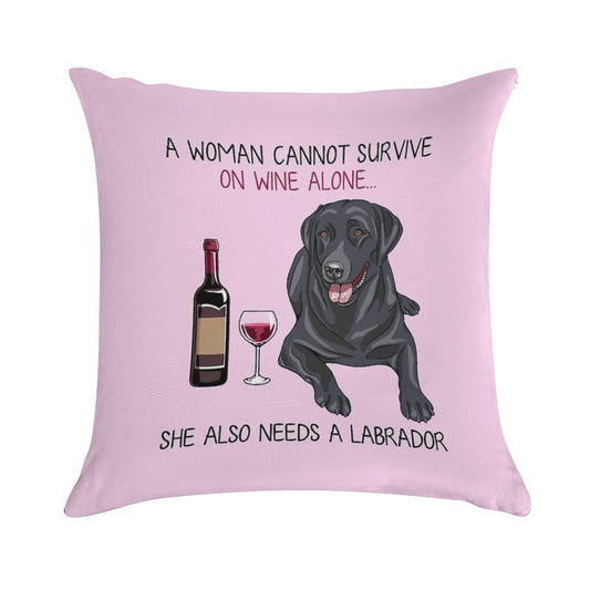 Labrador And Wine Funny Dog Soft Gift Ready Throw Pillow