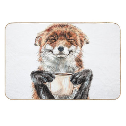 Morning Fox - Cute Coffee Animal  Absorbent Bath Mat