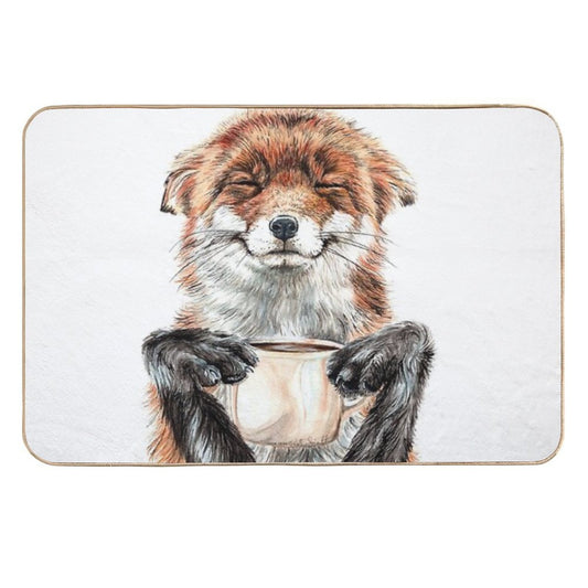Morning Fox - Cute Coffee Animal  Absorbent Bath Mat