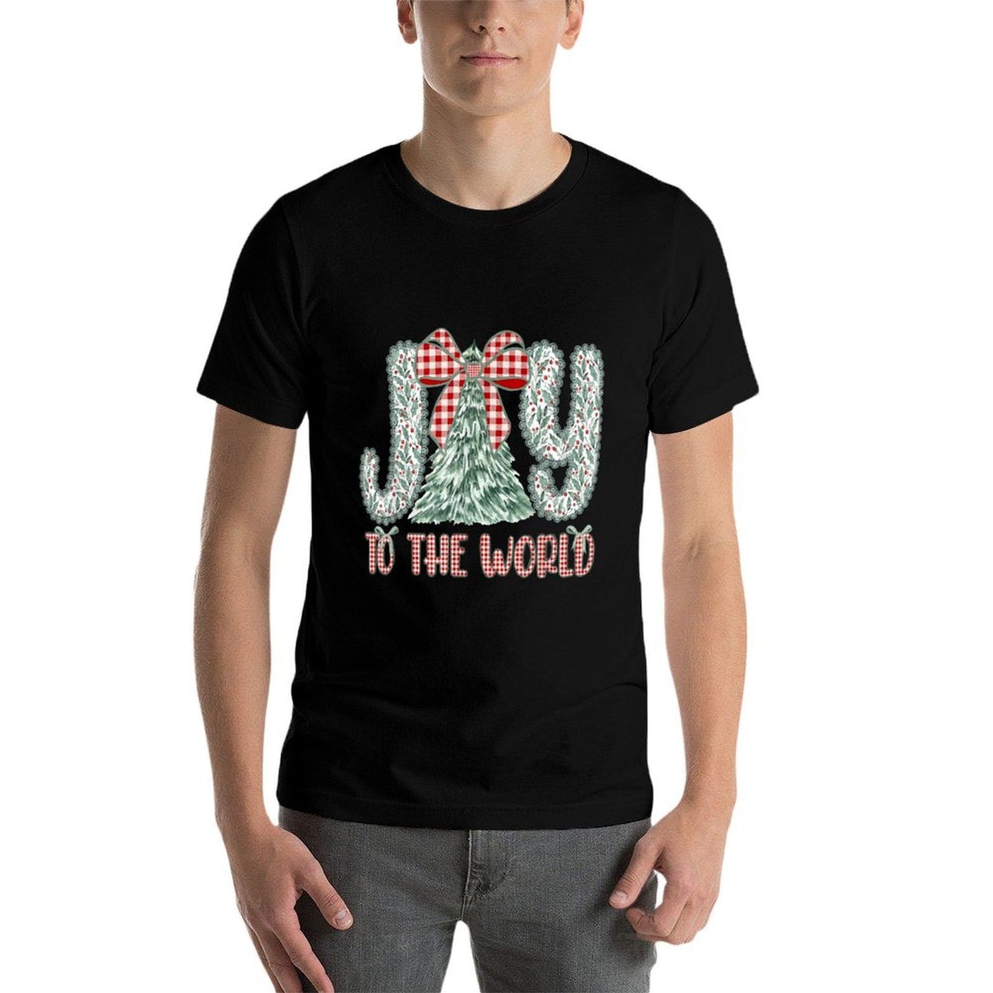 Joy to The World Jesus Christian Christmas Xmas Tree Holiday  Rolled Sleeves T-Shirt