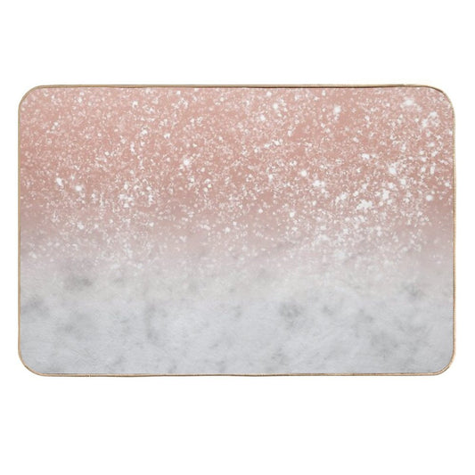 White Marble Rose Gold Ombre Glam #1 (Photo of Glitter Only - Not Reflective)  Anti-Trip Bath Mat