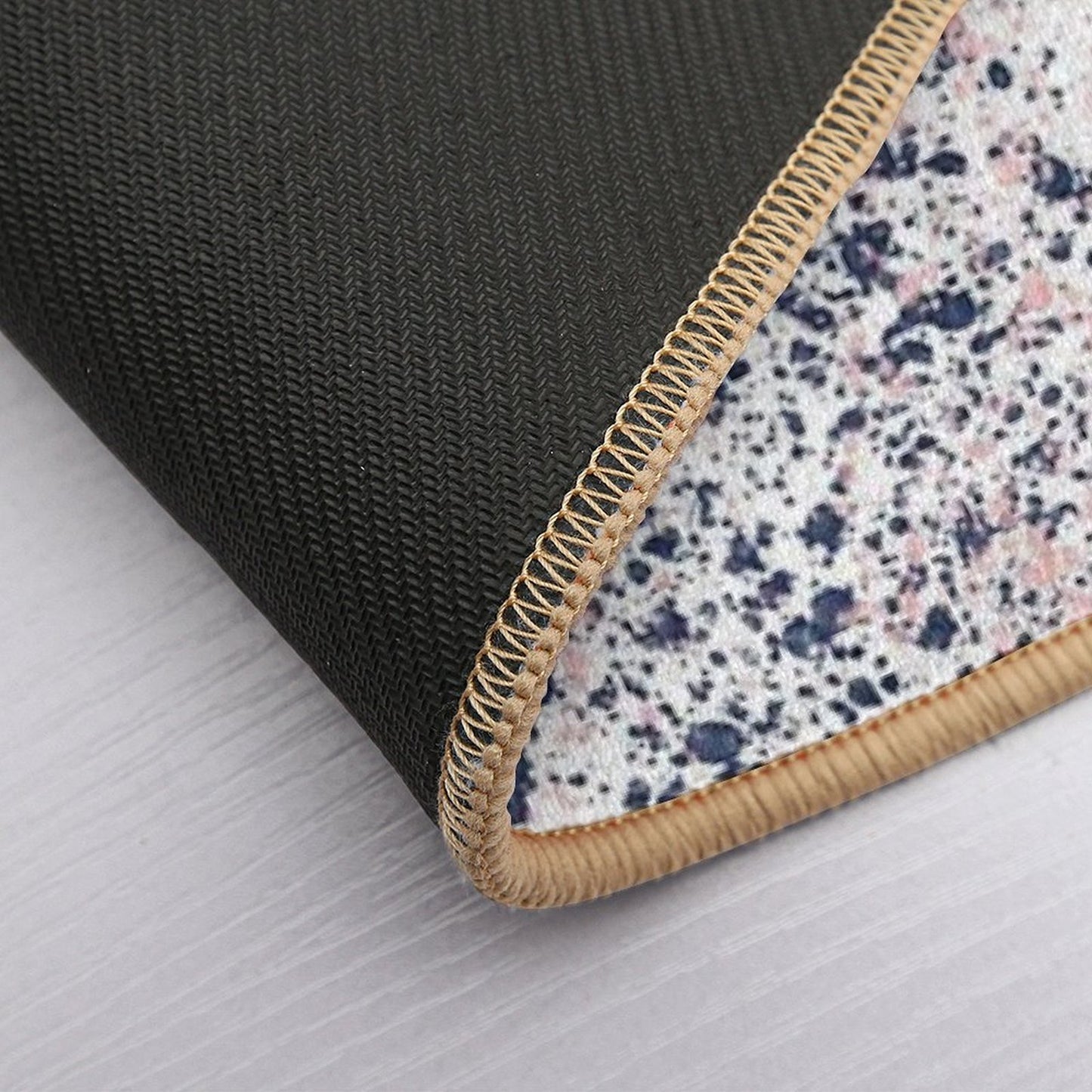 Navy Blue And Blush Pink Ink Spatter on White  Fade-Resistant Bath Mat