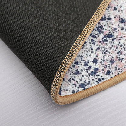 Navy Blue And Blush Pink Ink Spatter on White  Fade-Resistant Bath Mat