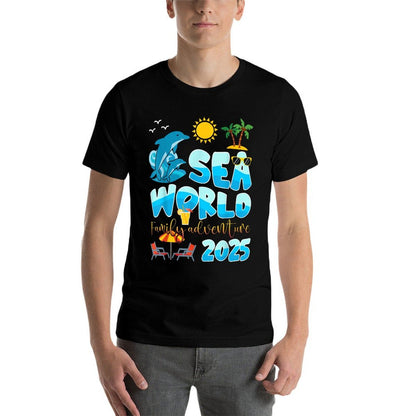 Sea World Dolphin Family Adventure Trip 2025 Spring Break  Ribbed Collar T-Shirt