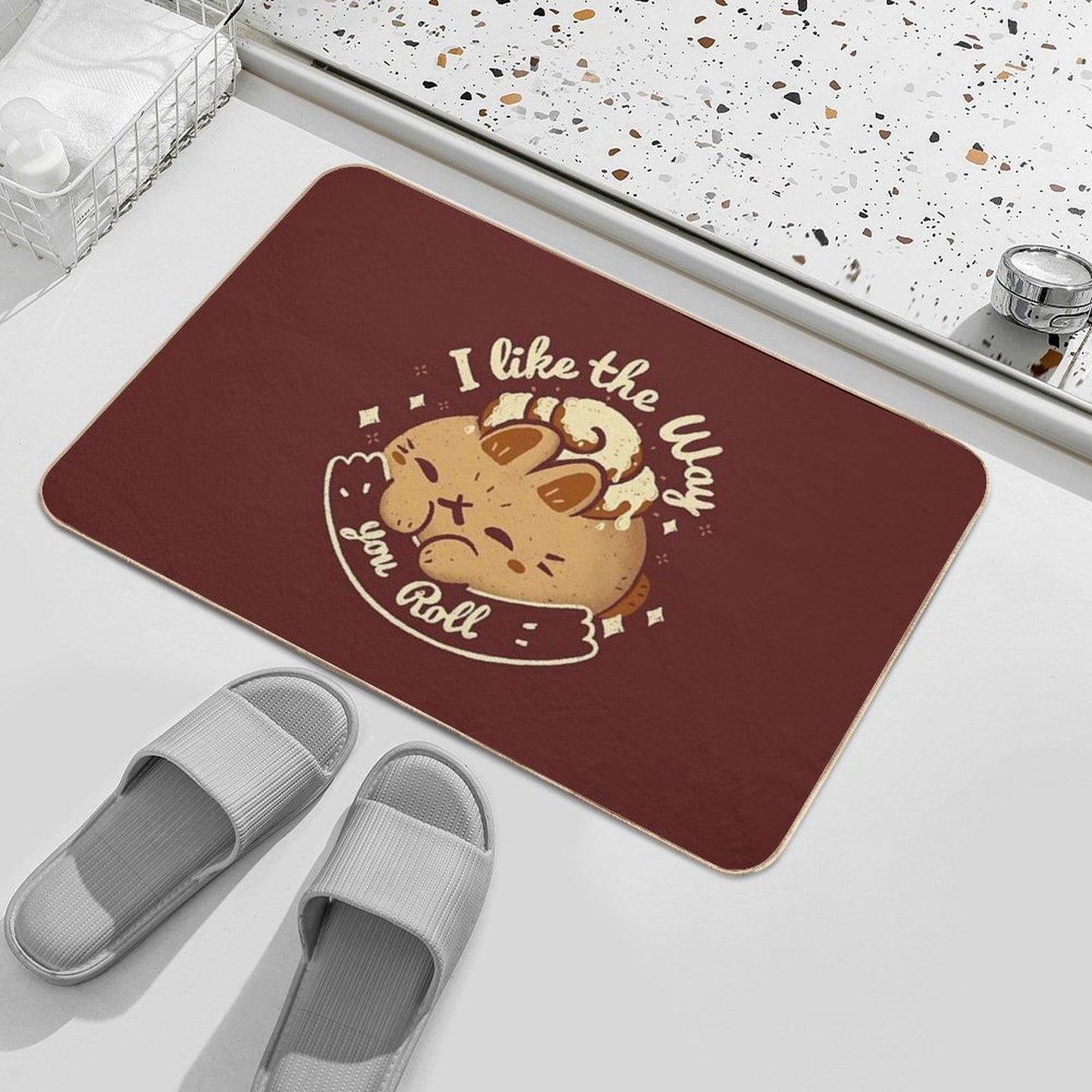 Kawaii Cinnamon Roll Bunny  Repositionable Bath Mat