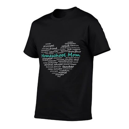 The Many Jobs of A Homeschool Mom Heart Word Cloud  Ribbed Collar T-Shirt