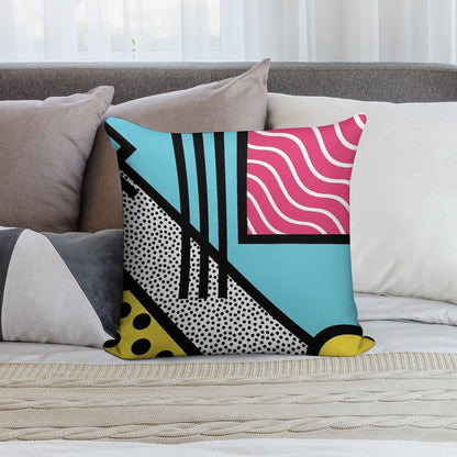 Abstract 80s Memphis Pop Art Style Graphics Soft Reinforced Edging Throw Pillow