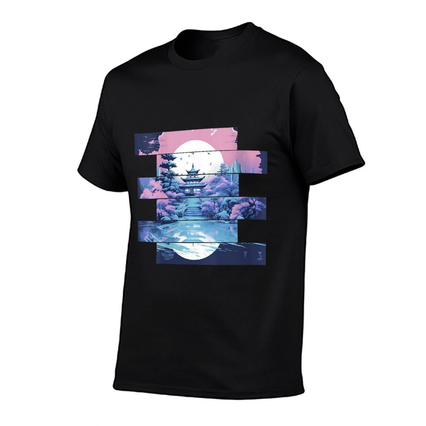 Womens Serenity in Stripes Tranquil Temple at Twilight Comfortable T-Shirt