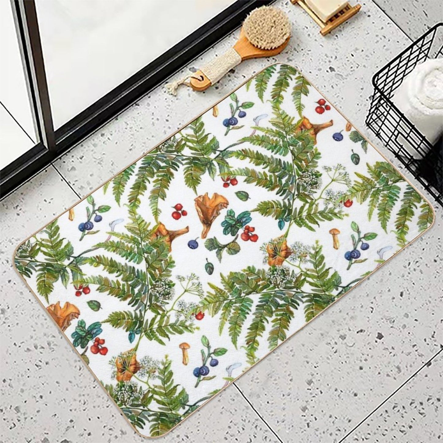 Forest Ferns, Berries And Mushrooms  Repositionable Bath Mat