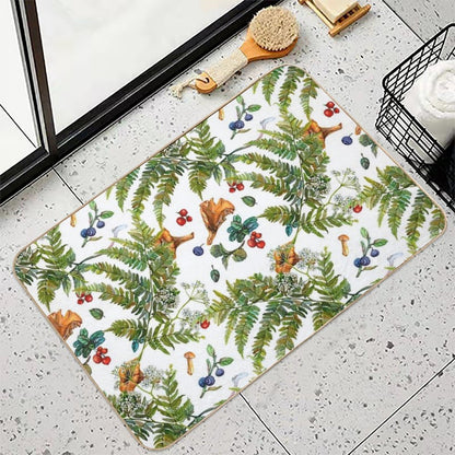 Forest Ferns, Berries And Mushrooms  Repositionable Bath Mat