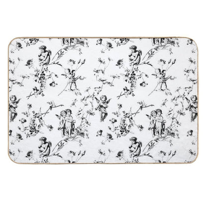 Modern Vintage Cupid Angels Black White Floral Toile  High-Traffic Bath Mat