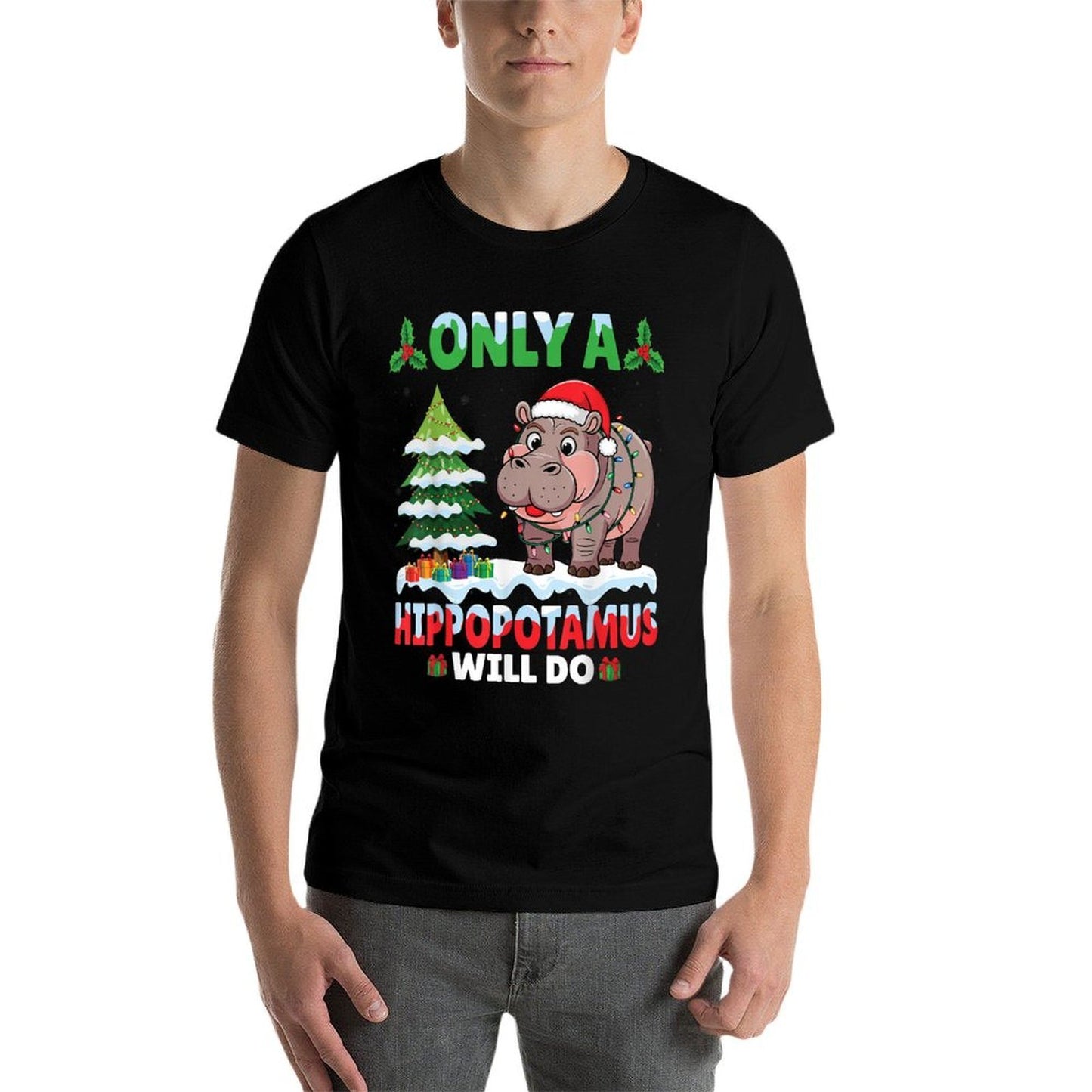 Only A Hippopotamus Will Do - Hippo Santa Hat Christmas  Slim-fit Cut T-Shirt
