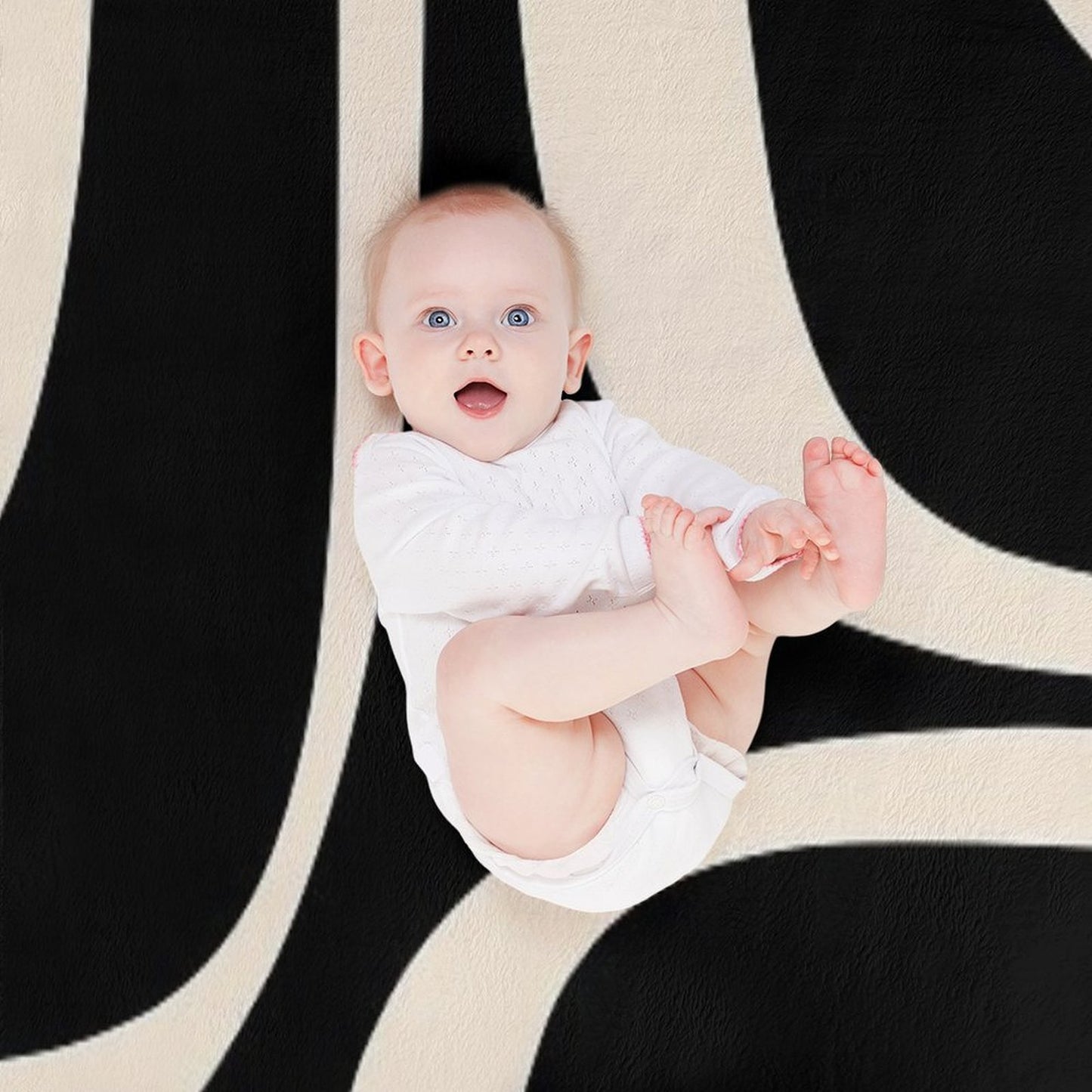 Retro Groove Abstract Minimal Pattern Black And Almond Cream Machine-washable Throw Blanket