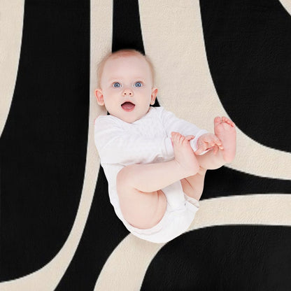 Retro Groove Abstract Minimal Pattern Black And Almond Cream Machine-washable Throw Blanket