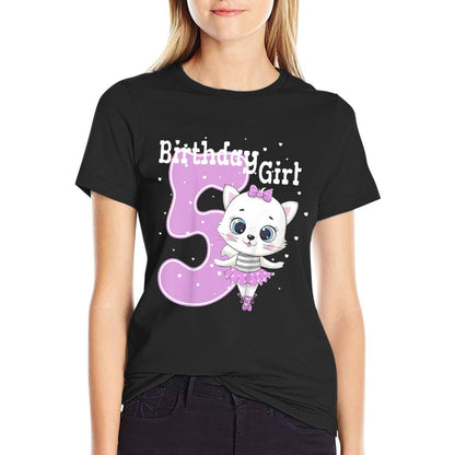 Kids 5th Birthday Girls Cat Birthday Girl 5 Years Old Kitty  Versatile T-Shirt