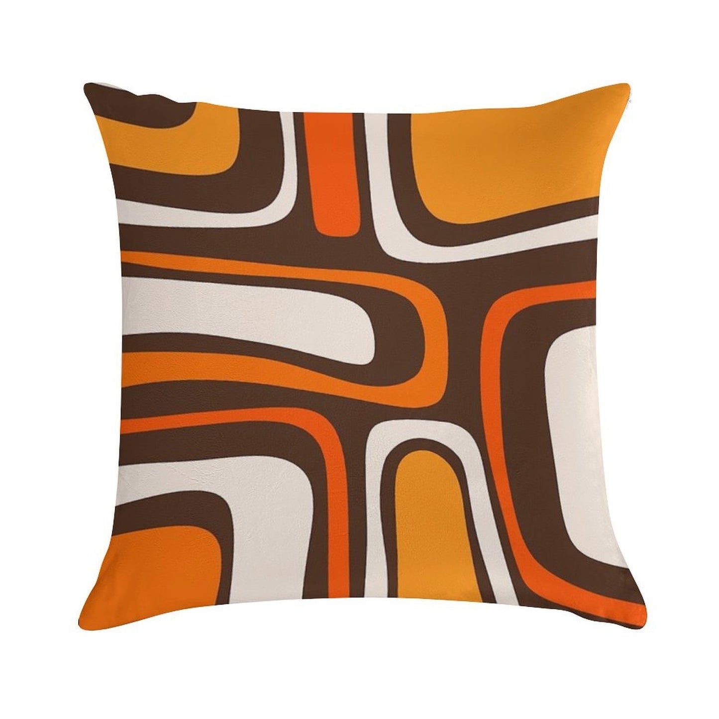 Palm Springs Retro Mid-Century Modern Abstract Pattern in 70s Dark Brown Orange Beige Soft Hidden Zipper Throw Pillow