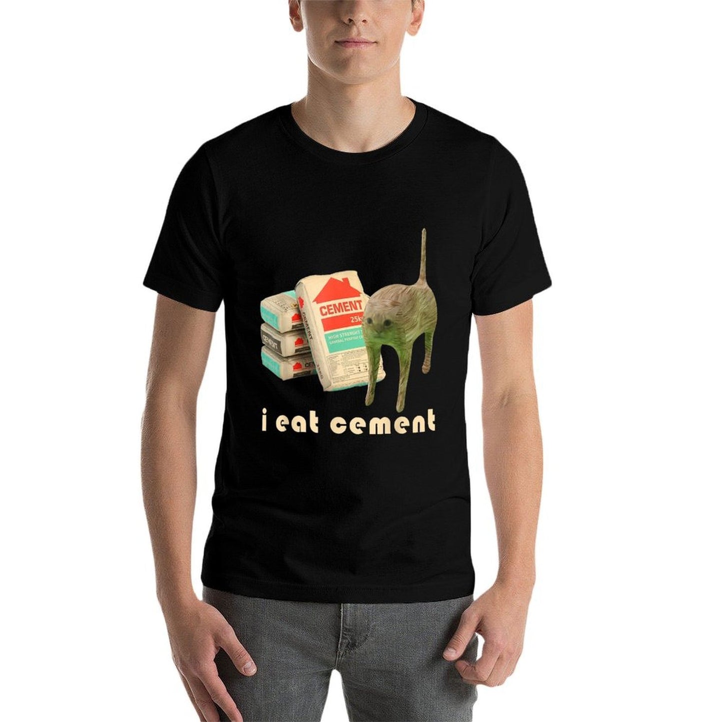 I Eat Cement, Cursed Cat, Ironic, Unhinged, Funny Meme  Oversized Silhouette T-Shirt