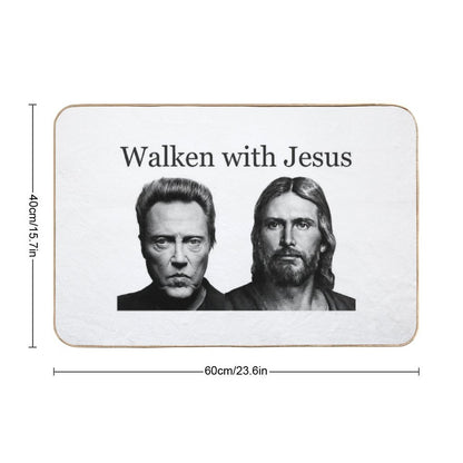 Walken with Jesus - Funny Walking with Jesus with Christopher Gag Gifts  Easy To Clean Bath Mat