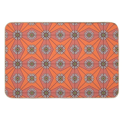 Geometric Daisies in Orange And Red  High-Traffic Bath Mat