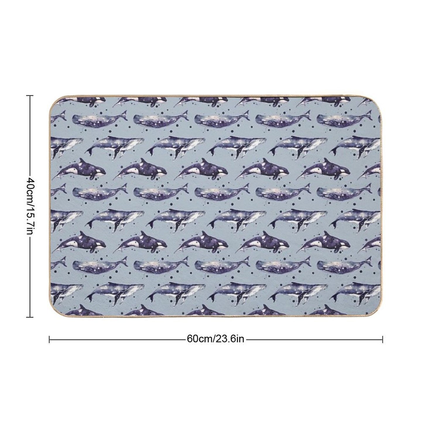 Watercolor Whale Trio in Grey  Eco-Friendly Bath Mat