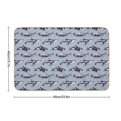 Watercolor Whale Trio in Grey  Eco-Friendly Bath Mat