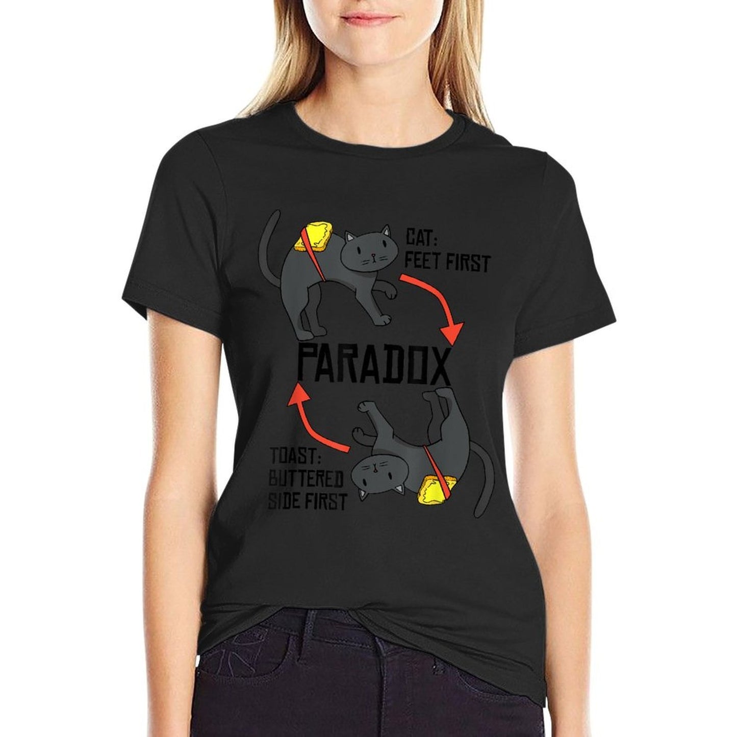 Buttered Toast Cat Paradox Funny Meme Humor Science Joke Gag for Men Women Girls Kids  Polyester Blend T-Shirt