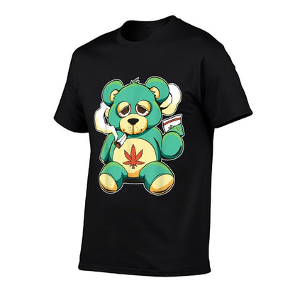 Funny Teddy Bear Pot Leaf 420 Marijuana Weed Cannabis Smokin  Eco-friendly Material T-Shirt