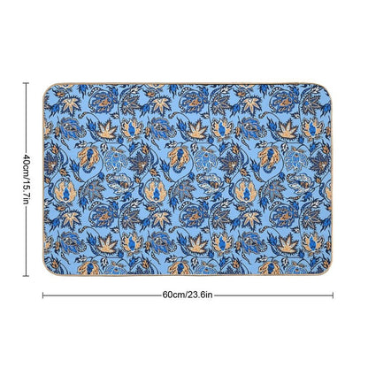 Protea Batik Hawaiian Tropical Floral - Sky Blue & Papaya  Absorbent Bath Mat
