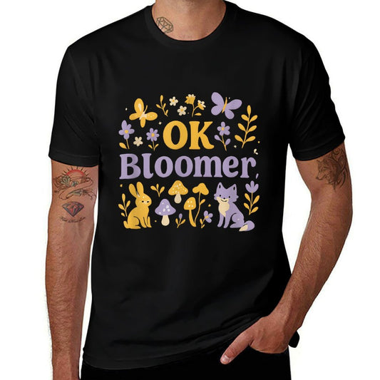 OK Bloomer Cottagecore Wildflower Mushroom Graphic  Stretchy T-Shirt