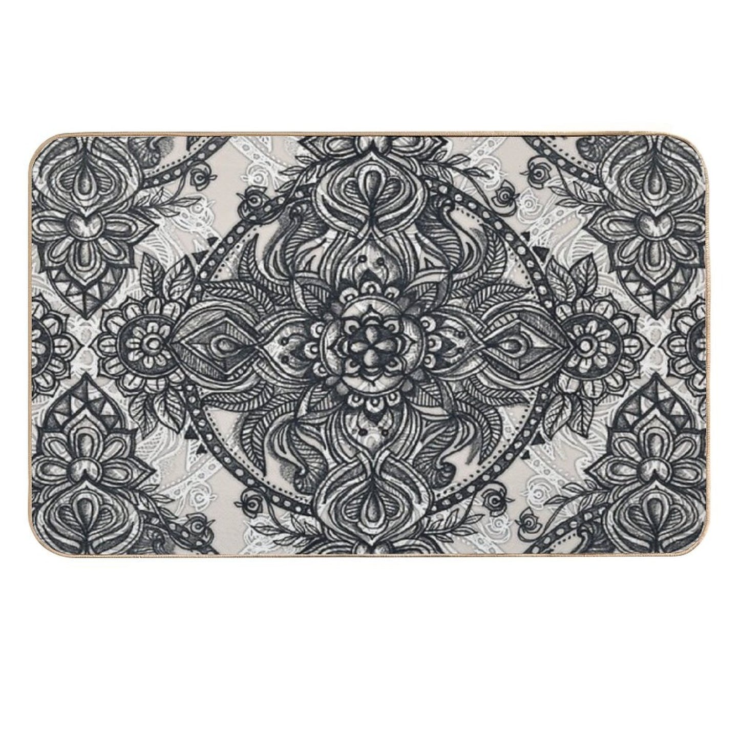 Charcoal Lace Pencil Doodle  Easy Maintenance Bath Mat