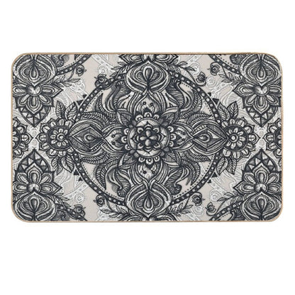 Charcoal Lace Pencil Doodle  Easy Maintenance Bath Mat