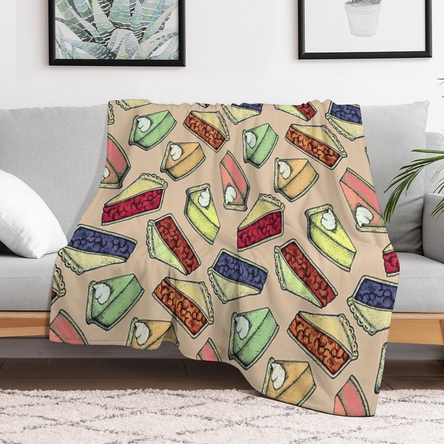 Easy As Pie - Cute Illustrations of Pie on Neutral Tan Quick-dry Throw Blanket