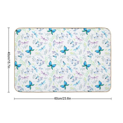 Watercolor Seamless Pattern Butterflies And Dragonflies  Easy Maintenance Bath Mat