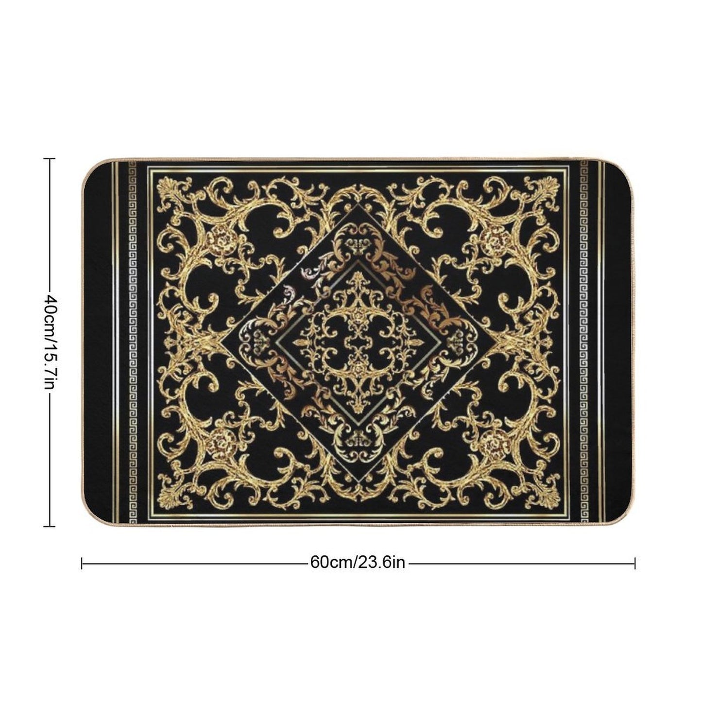 Greek Key Diamond Ornate Baroque Black Gold  Absorbent Bath Mat