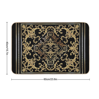 Greek Key Diamond Ornate Baroque Black Gold  Absorbent Bath Mat
