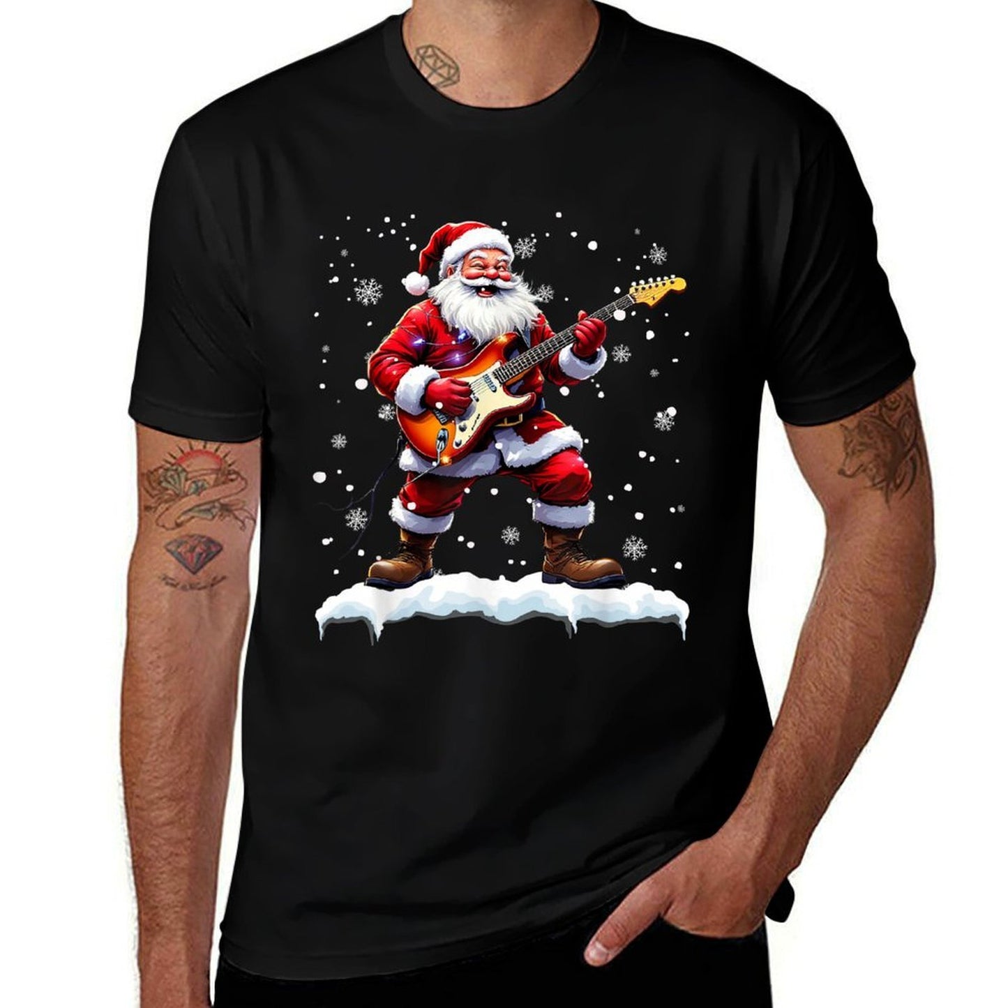 Santa Claus Playing Bass Guitar Christmas Xmas Music  Durable T-Shirt