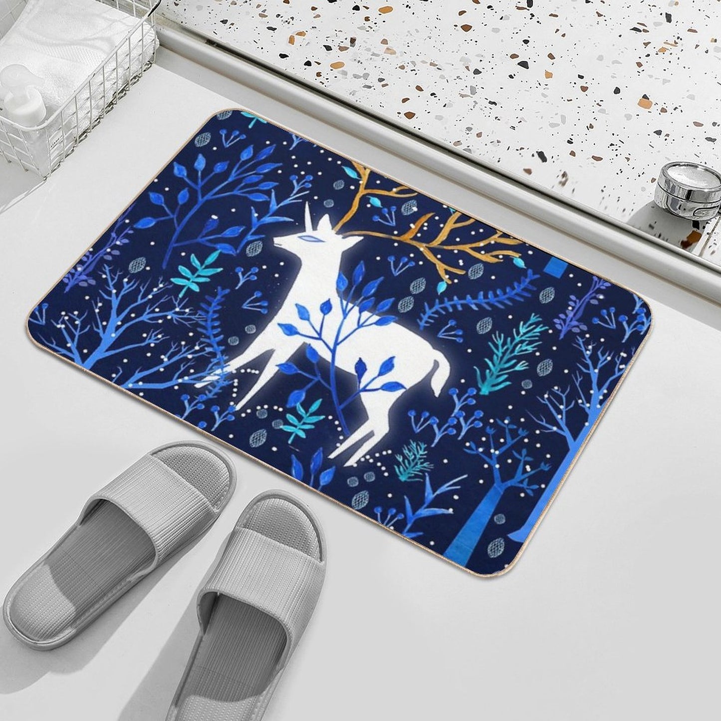 Deericorn In Blue  Non-Slip Bath Mat
