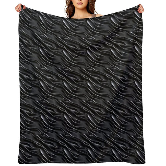 Dark Chrome Metallic Wavy Pattern Durable Throw Blanket