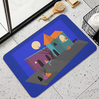 Nighttime Scene with Boy Playing Ball And Cats Watching  High-Traffic Bath Mat