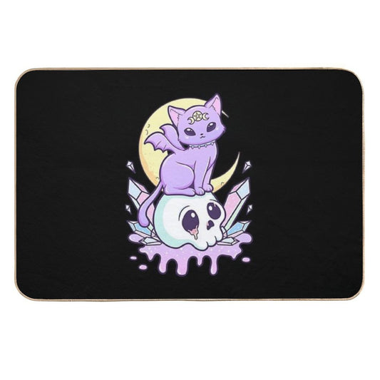 Kawaii Pastel Goth Cute Creepy Occult Cat And Skull  Stain-Proof Bath Mat