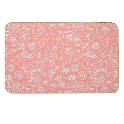 Floral Geometric Outlines on Coral  Dirt-Trapping Bath Mat