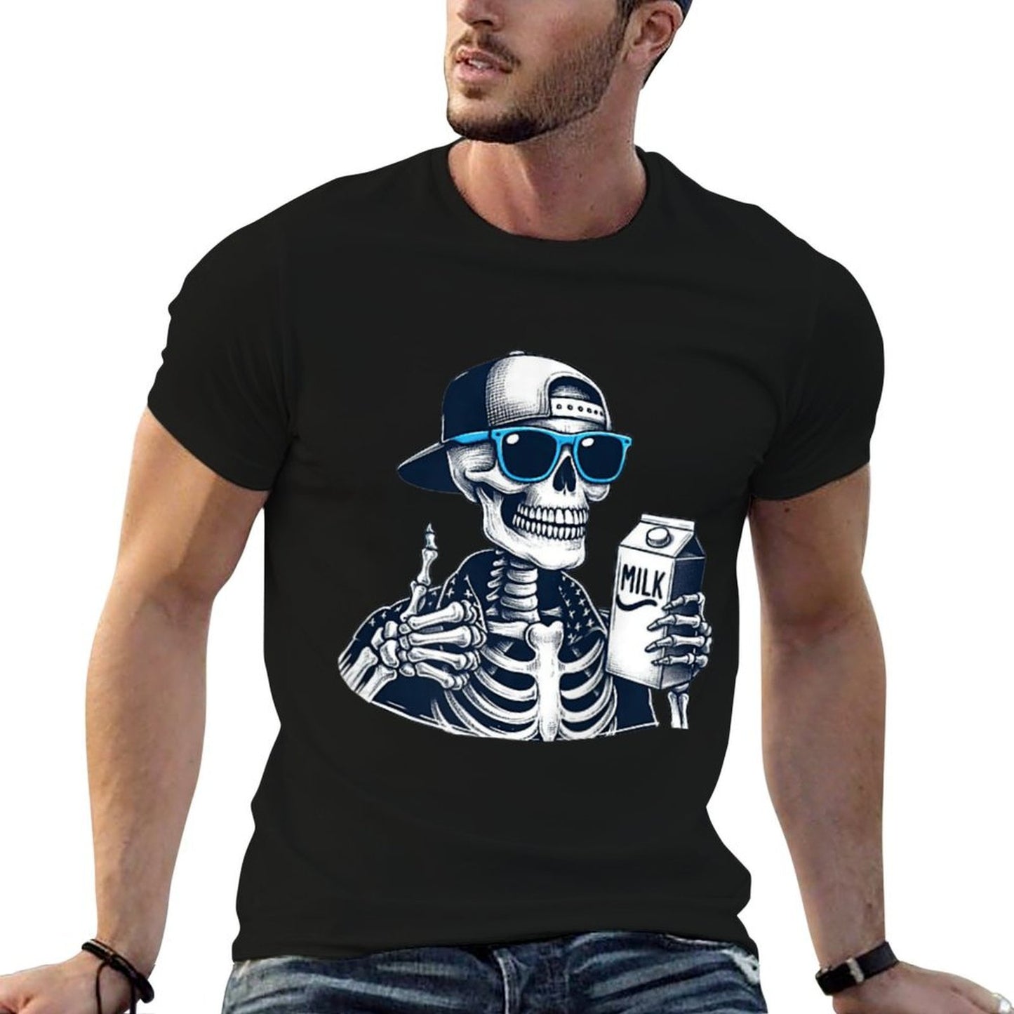 Skeleton Just A Dad Who Always Came Back With Milk (2 SIDES)  Polyester Blend T-Shirt
