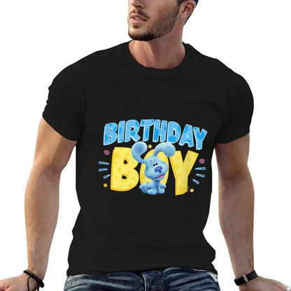 Blue's Clues & You Birthday Boy Blue Big Chest Text Logo  High-quality Stitching T-Shirt