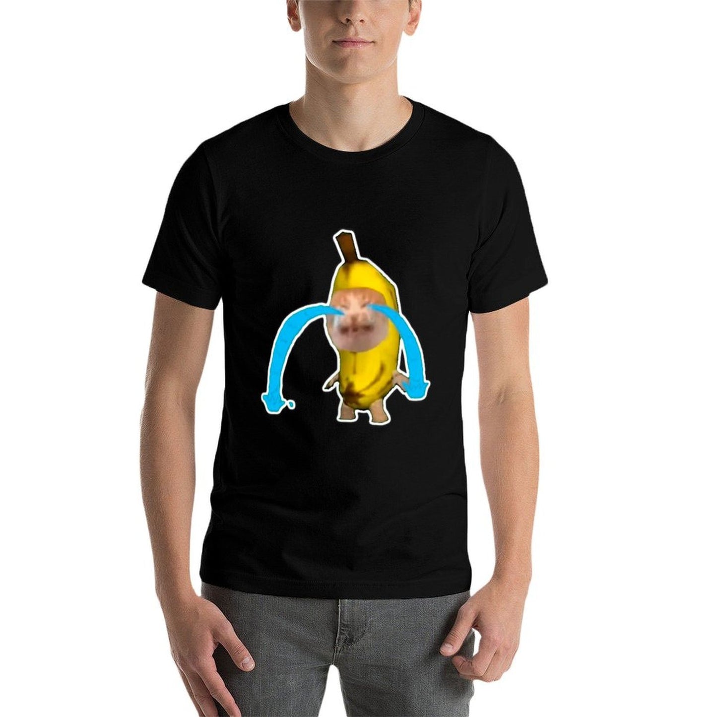 Crying Banana Cat Meme  Rolled Sleeves T-Shirt