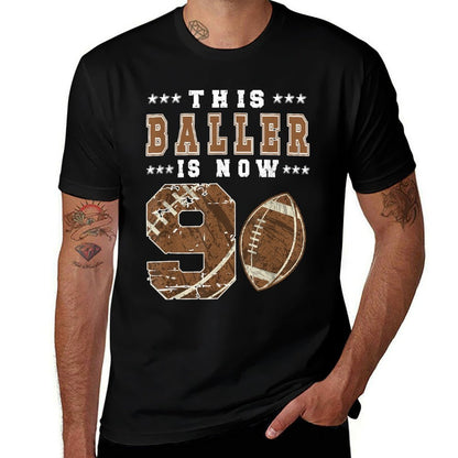 9th Birthday Football Boy Nine Year Old Football Player  Cotton T-Shirt