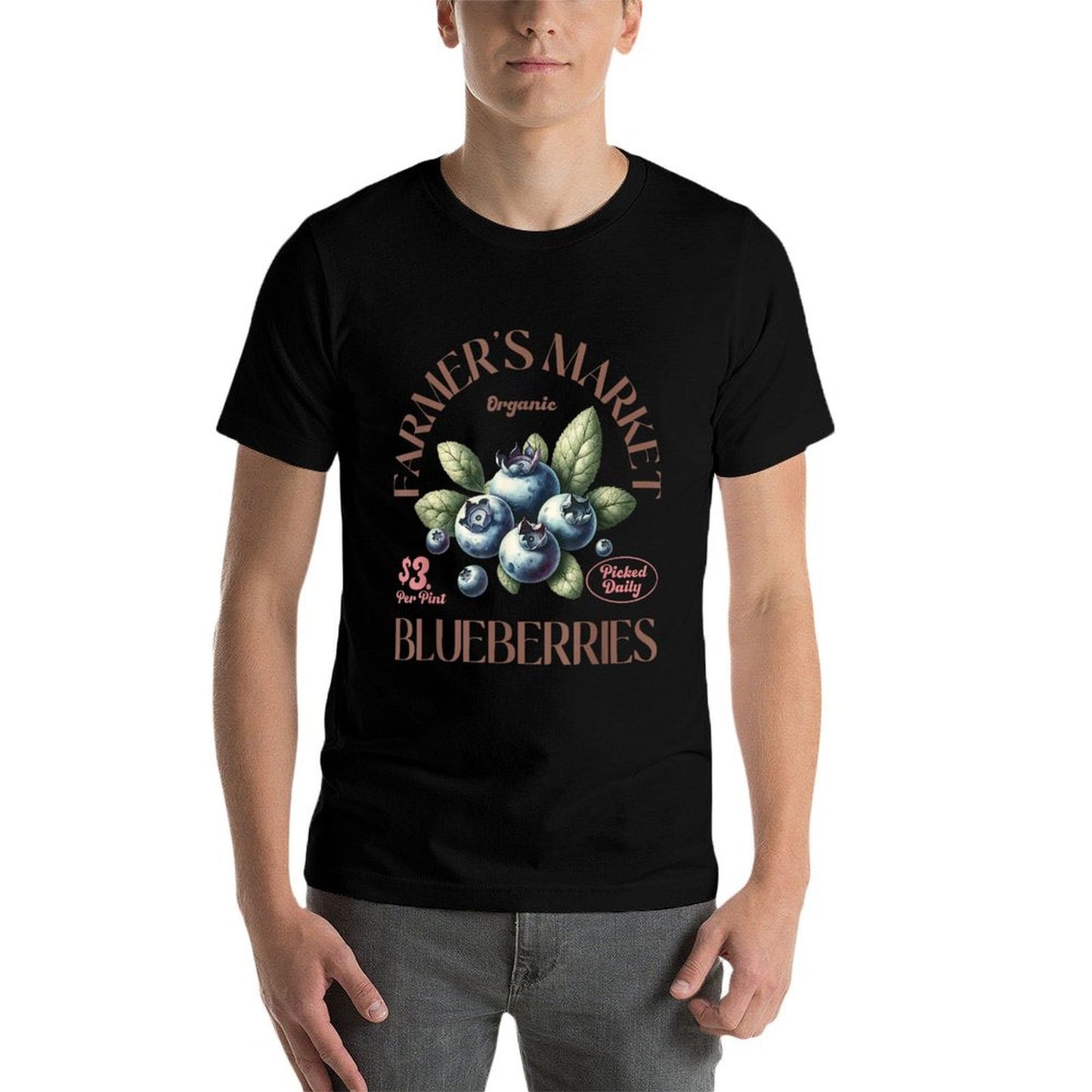 Vintage Farmers Market Blueberry Nature Lovers Fruits  High-quality Stitching T-Shirt