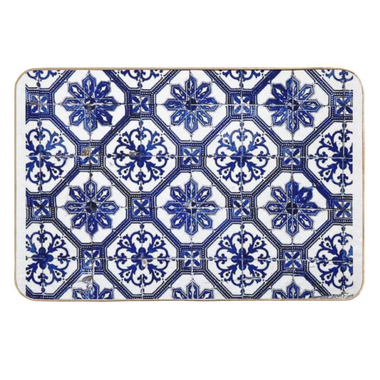 Blue And White Portuguese Tile  Absorbent Bath Mat