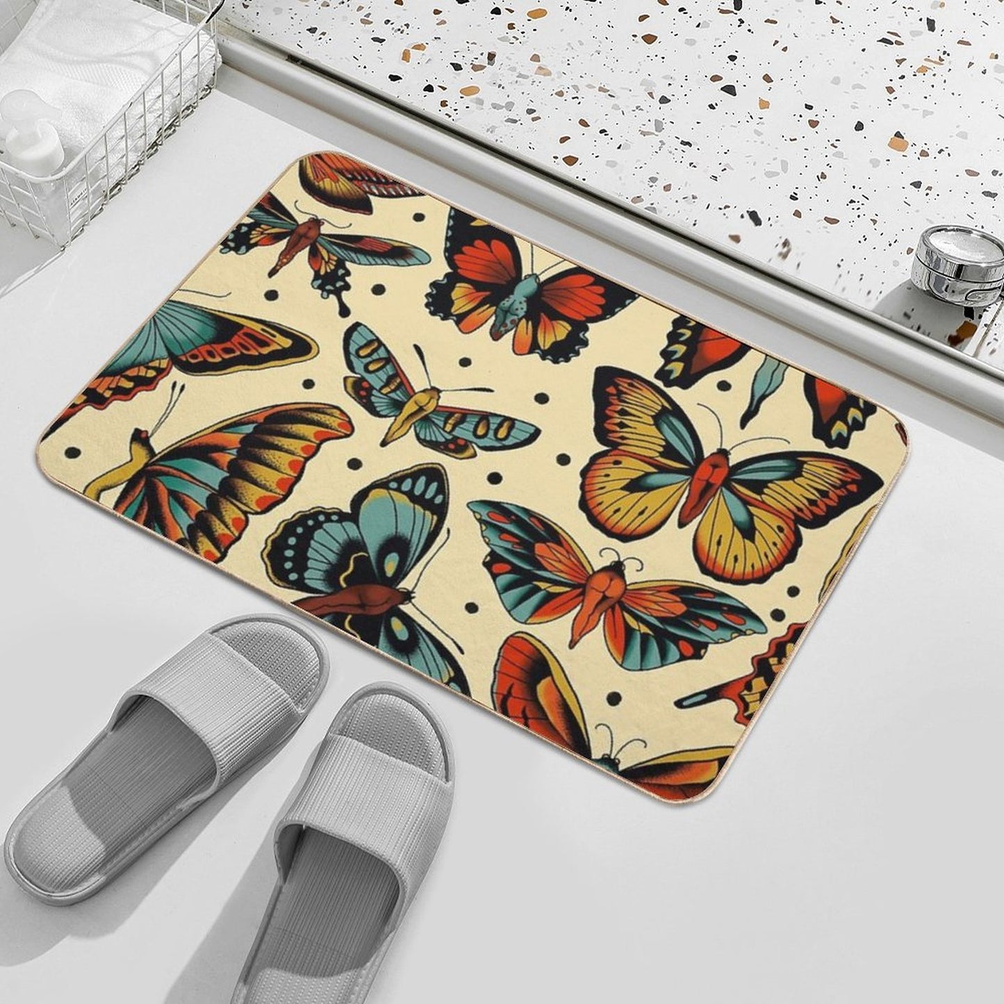 Butterflies Traditional Tattoo Flash  Eco-Friendly Bath Mat